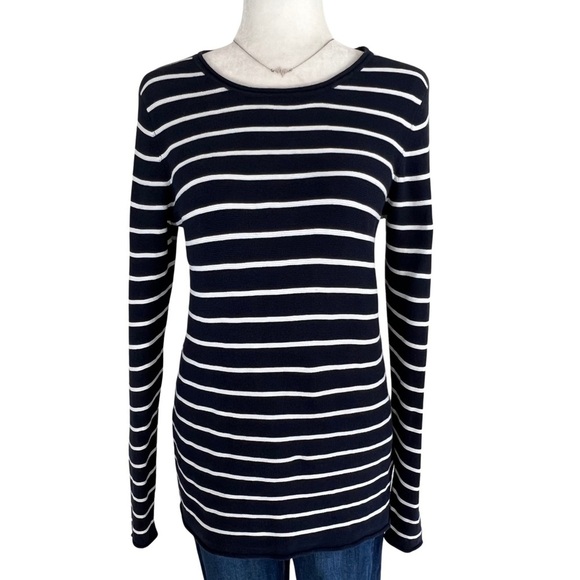 H&M Striped Crewneck Knit Sweater Navy Blue White Small S - Picture 3 of 12